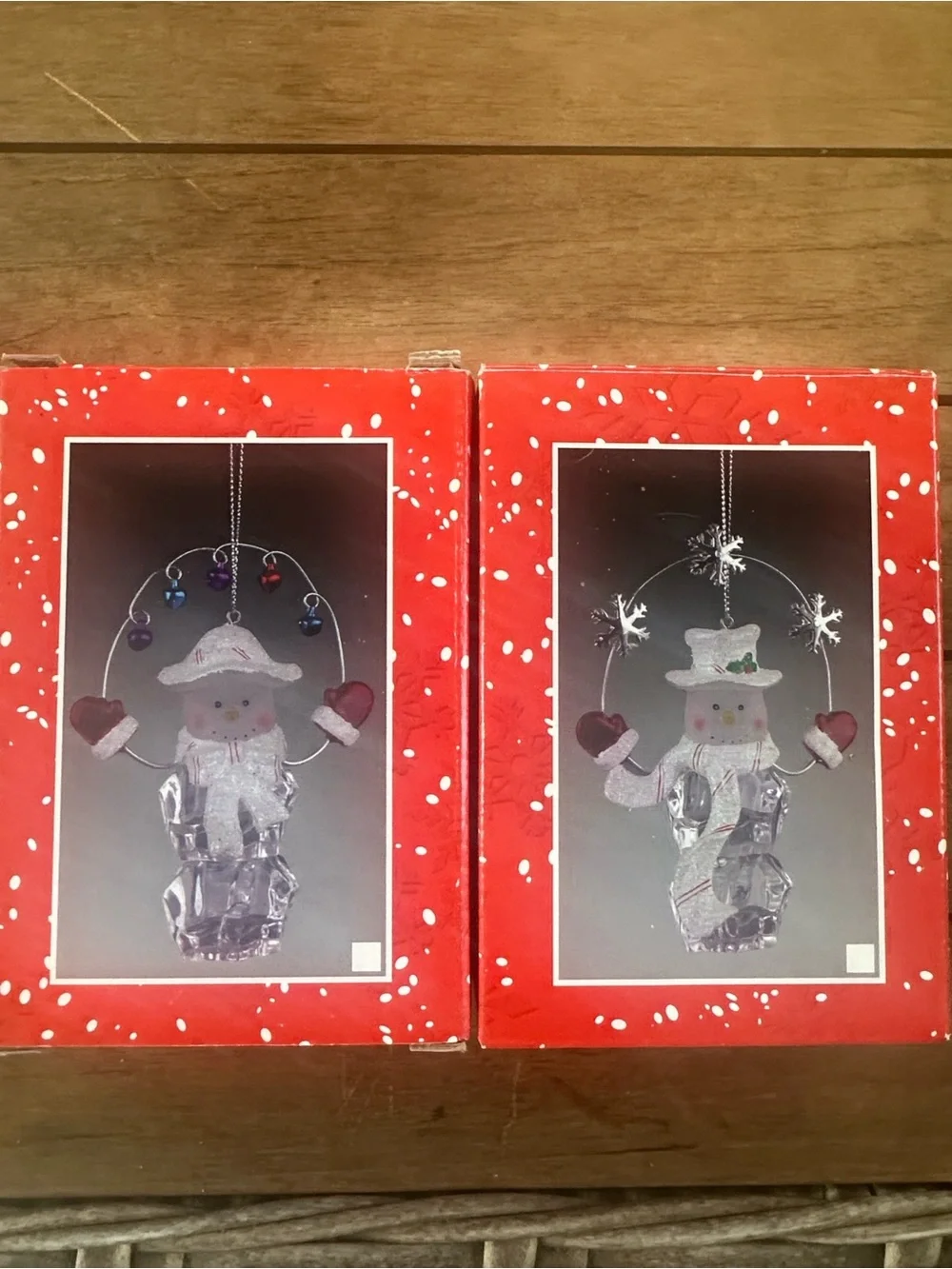 Ann Crittenden Swan Acrylic Ice Cube Snowmen Christmas Tree Ornaments (2)